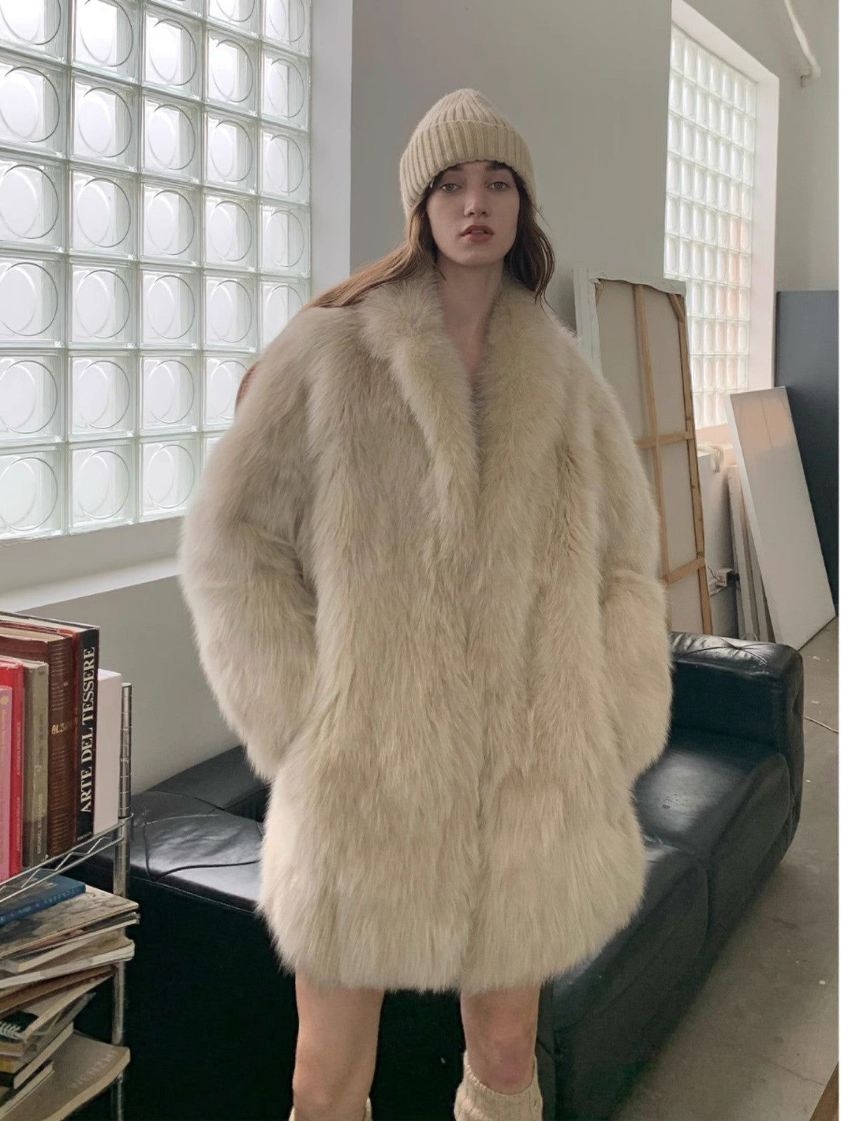 The Sable Suit — Off-Shoulder Fox Fur Jacket with Suit Collar