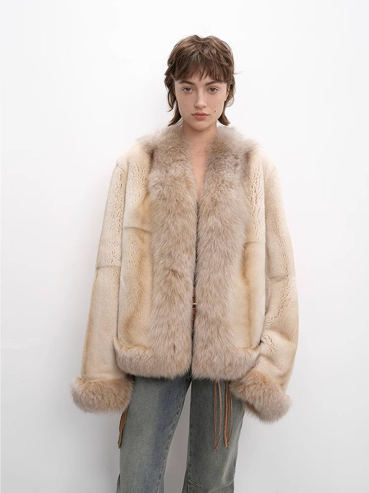 The Deux Tones — French Rex Rabbit & Fox Fur Contrast Jacket