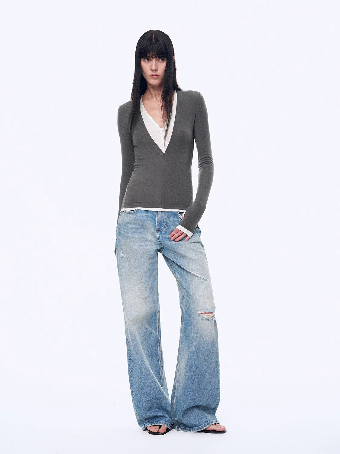 Cat Whisker Washed Distressed Denim Jeans