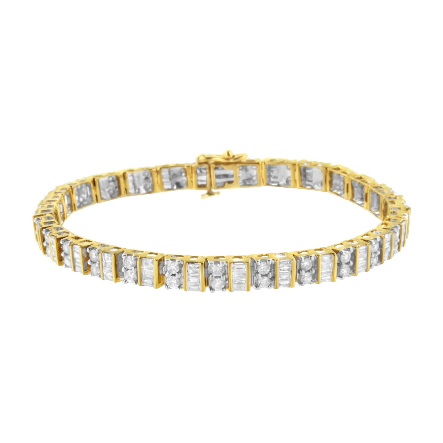 10K Yellow Gold 4.0 Cttw Alternating Baguette & Round Diamond Tennis Bracelet