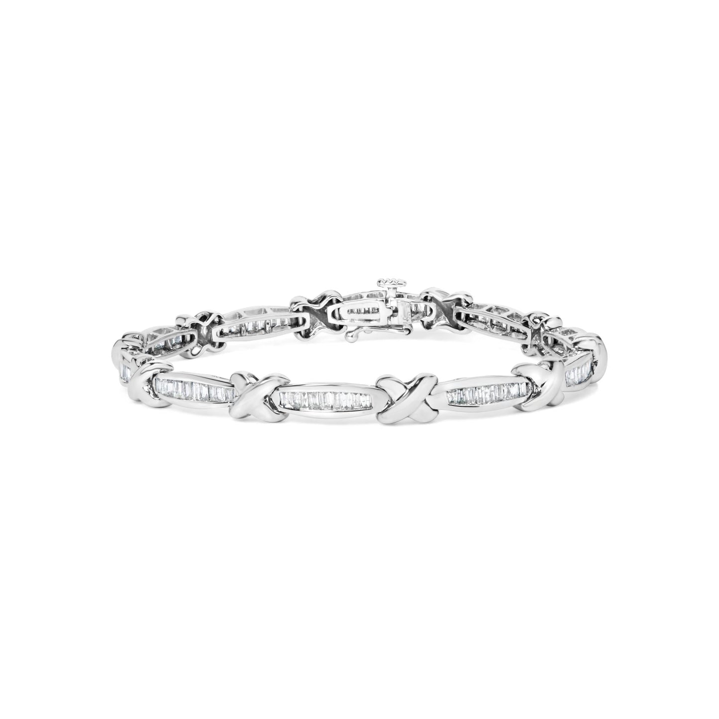 14K White Gold Baguette-Cut Diamond X-Link Bracelet – 2.00 CTW