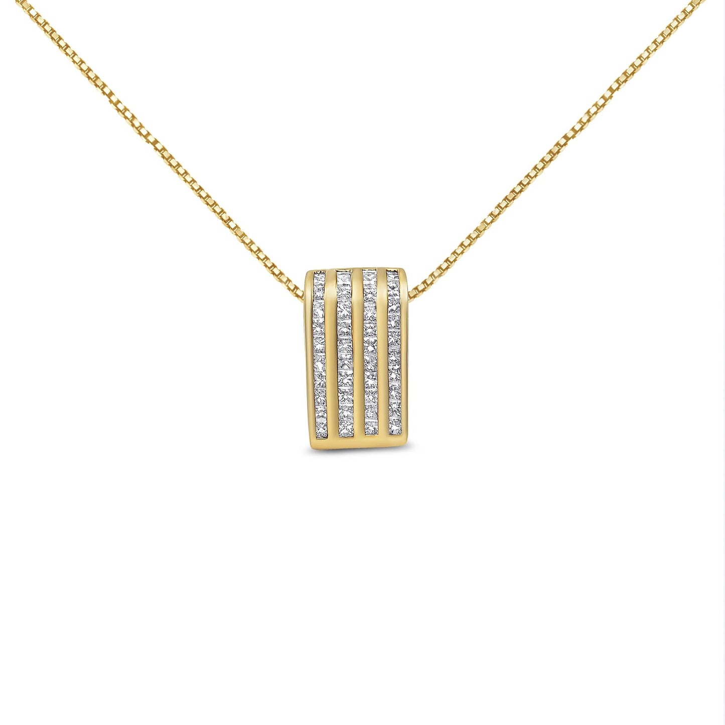 14K Yellow Gold 2 1/3 CTW Princess Cut Diamond Block Pendant Necklace