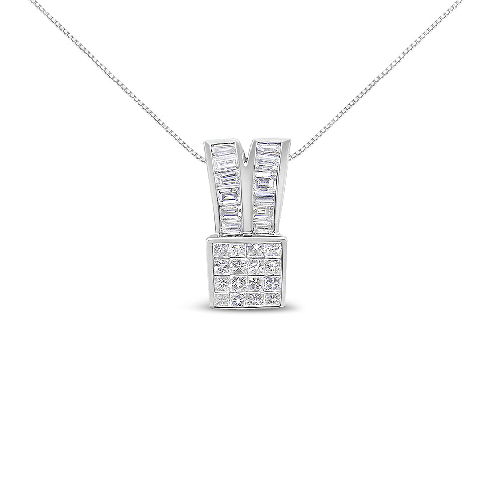 14K White Gold Double Loop Diamond Pendant