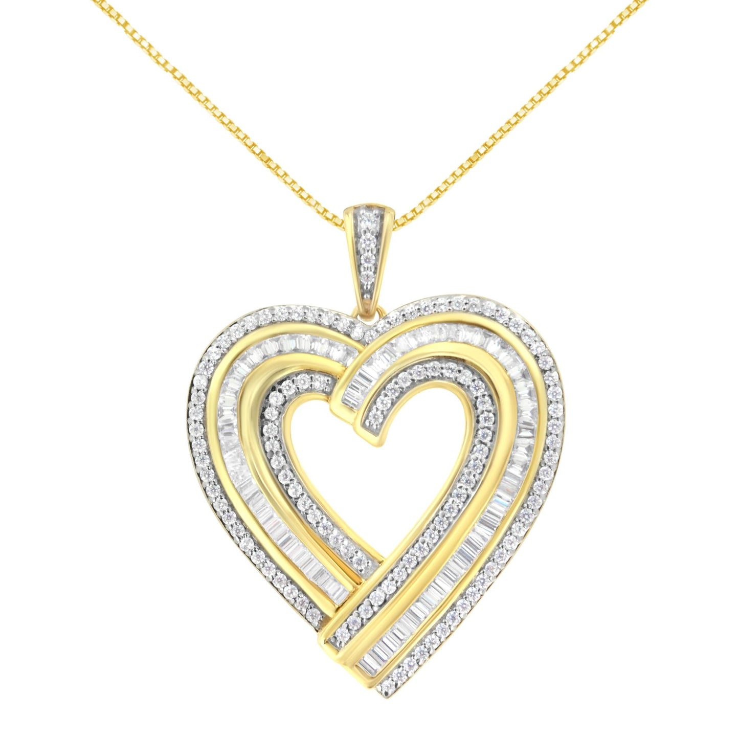.925 Sterling Silver 1 3/8 Cttw Baguette Diamond Heart Pendant Necklace