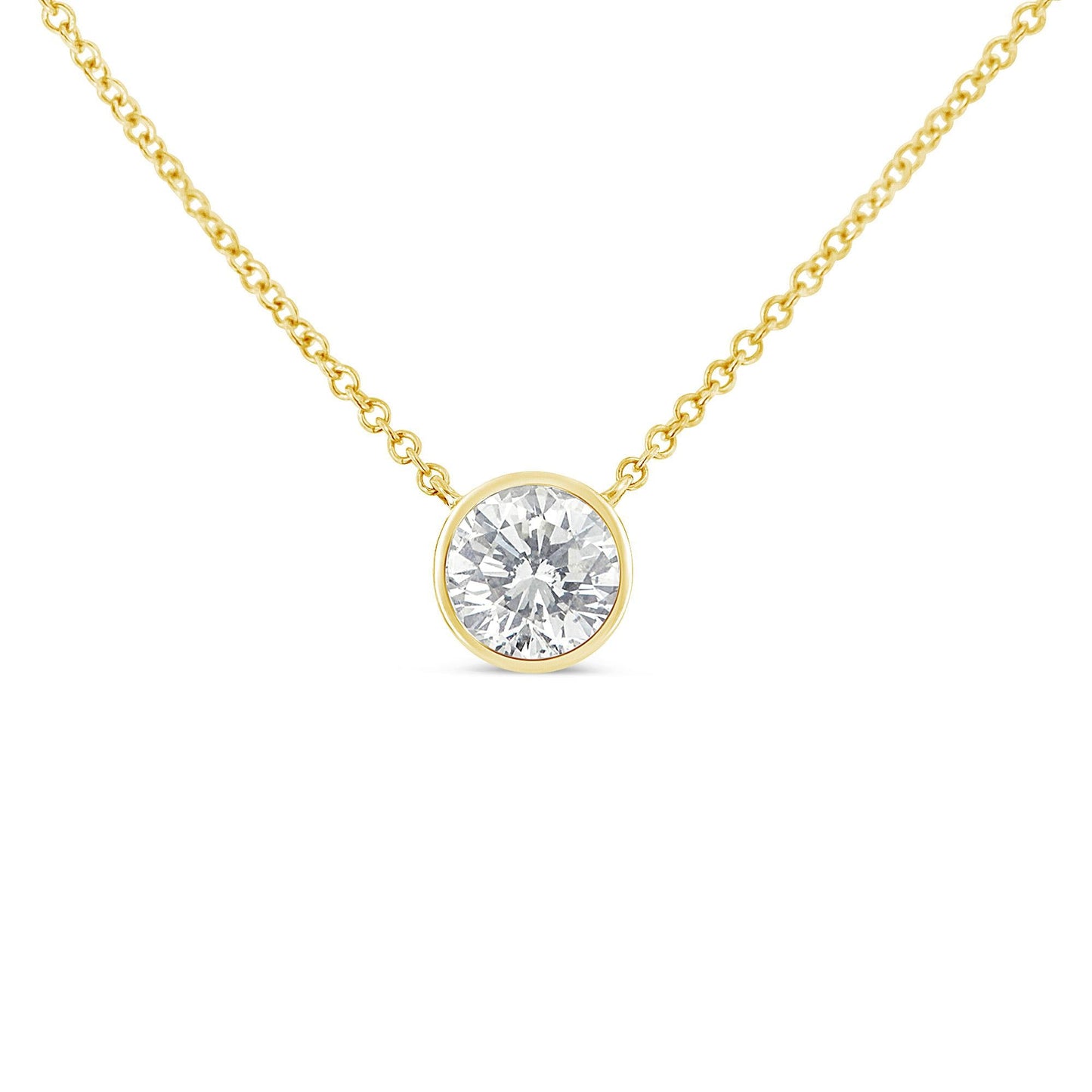 10K Yellow Gold 1/5 Carat Round Brilliant-Cut Diamond Modern Bezel-Set Solitaire Pendant Necklace (H–I Color, SI Clarity) | Adjustable 16"–18" Cable Chain