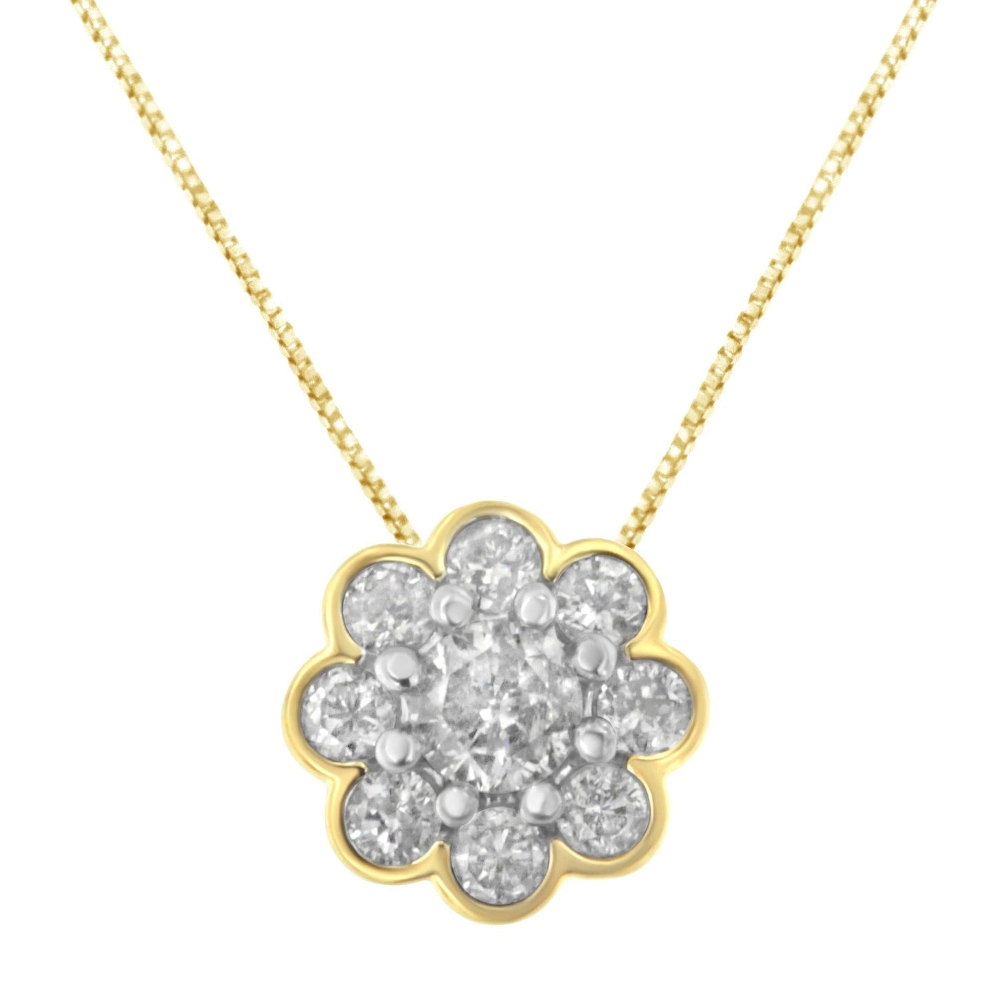 10K Yellow Gold Plated Sterling Silver Diamond Flower Cluster Pendant Necklace