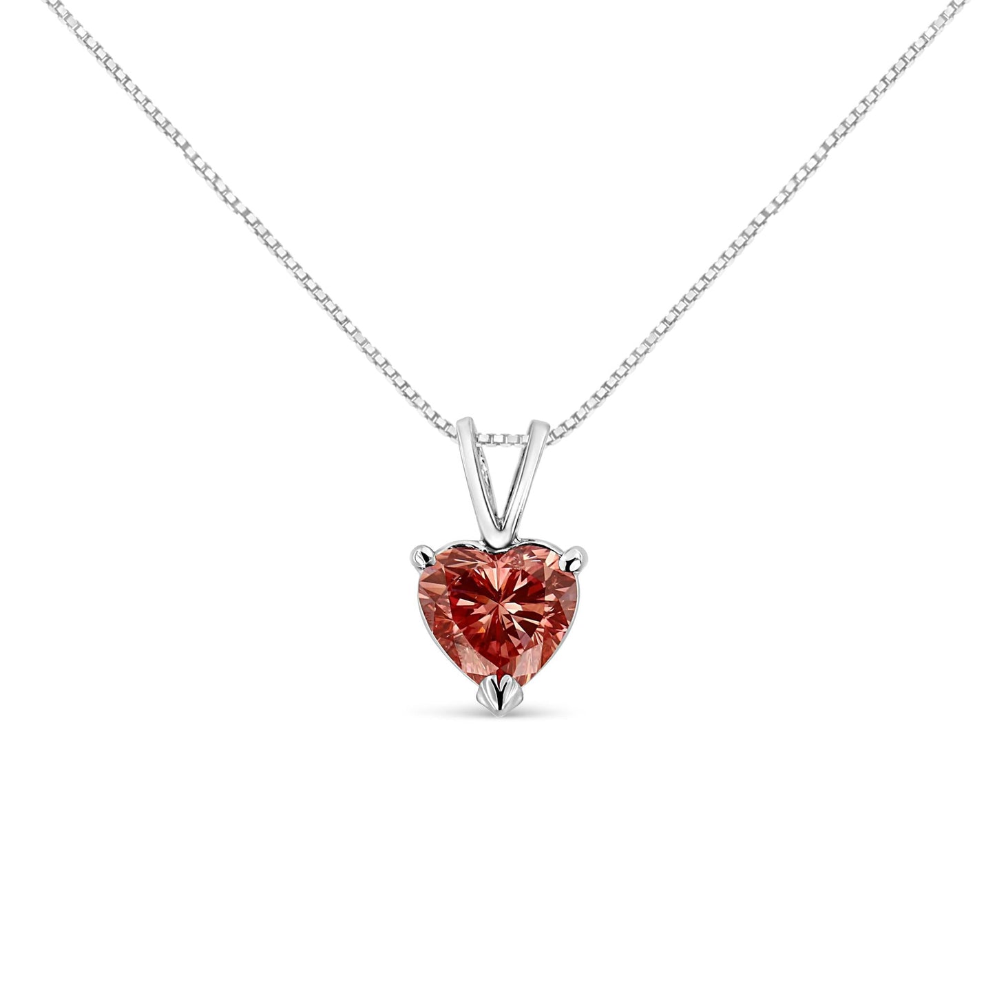 14K White Gold Pink Lab-Grown Heart Diamond Solitaire Necklace – 18"