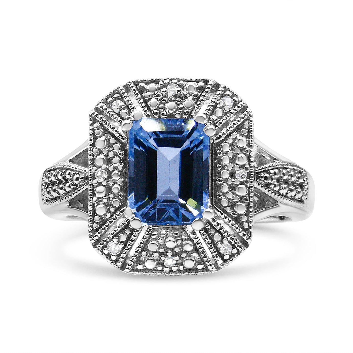 Sterling Silver Emerald-Cut Blue Topaz & Diamond Accent Cocktail Ring