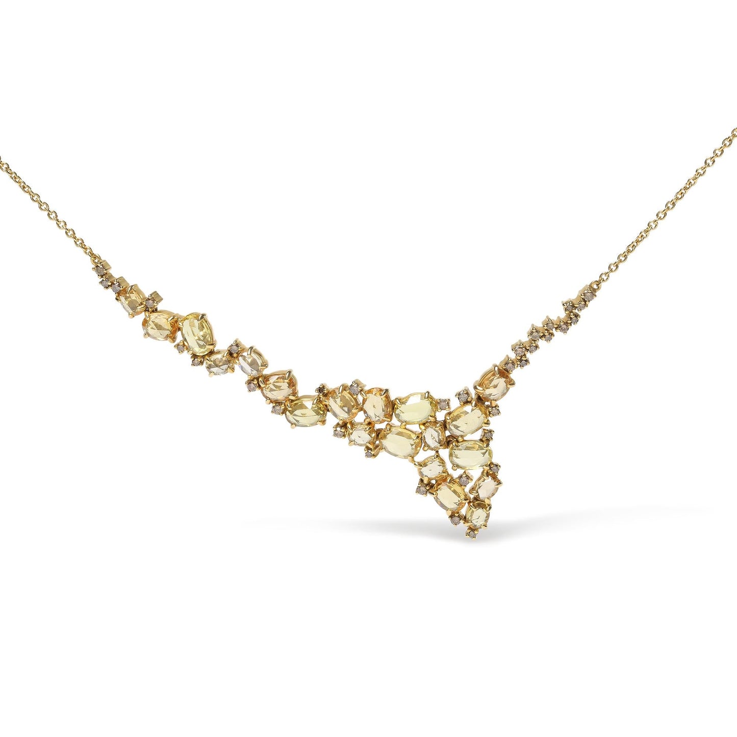 18K Yellow Gold Yellow Sapphire & Brown Diamond Cluster Cascade Necklace – 1/2 CTW Diamonds