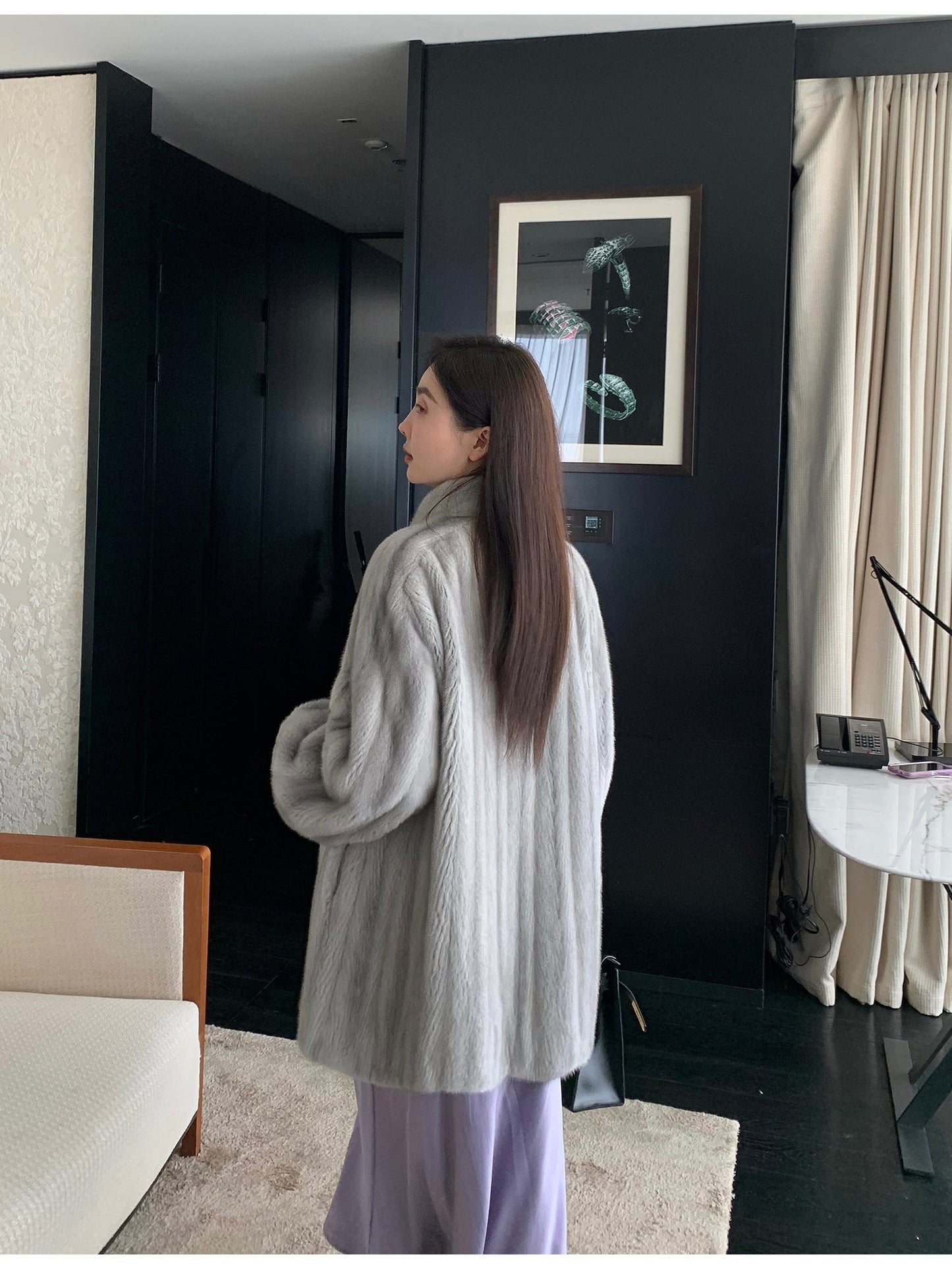The Kopenhagen Violet — Velvet Whole Mink Stand-Collar Jacket