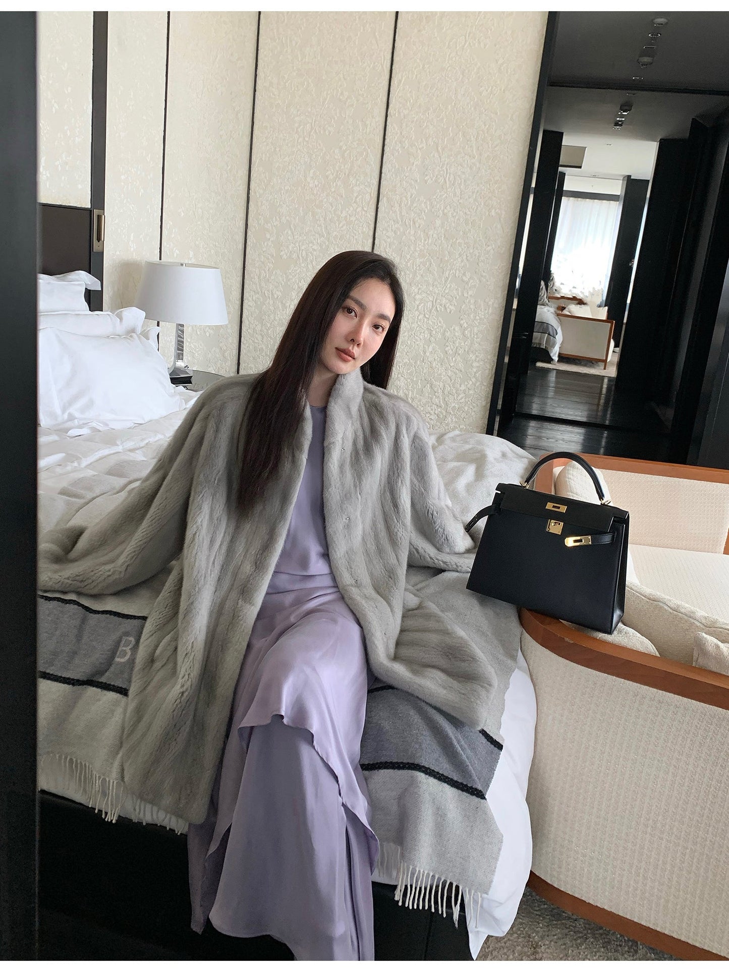 The Kopenhagen Violet — Velvet Whole Mink Stand-Collar Jacket