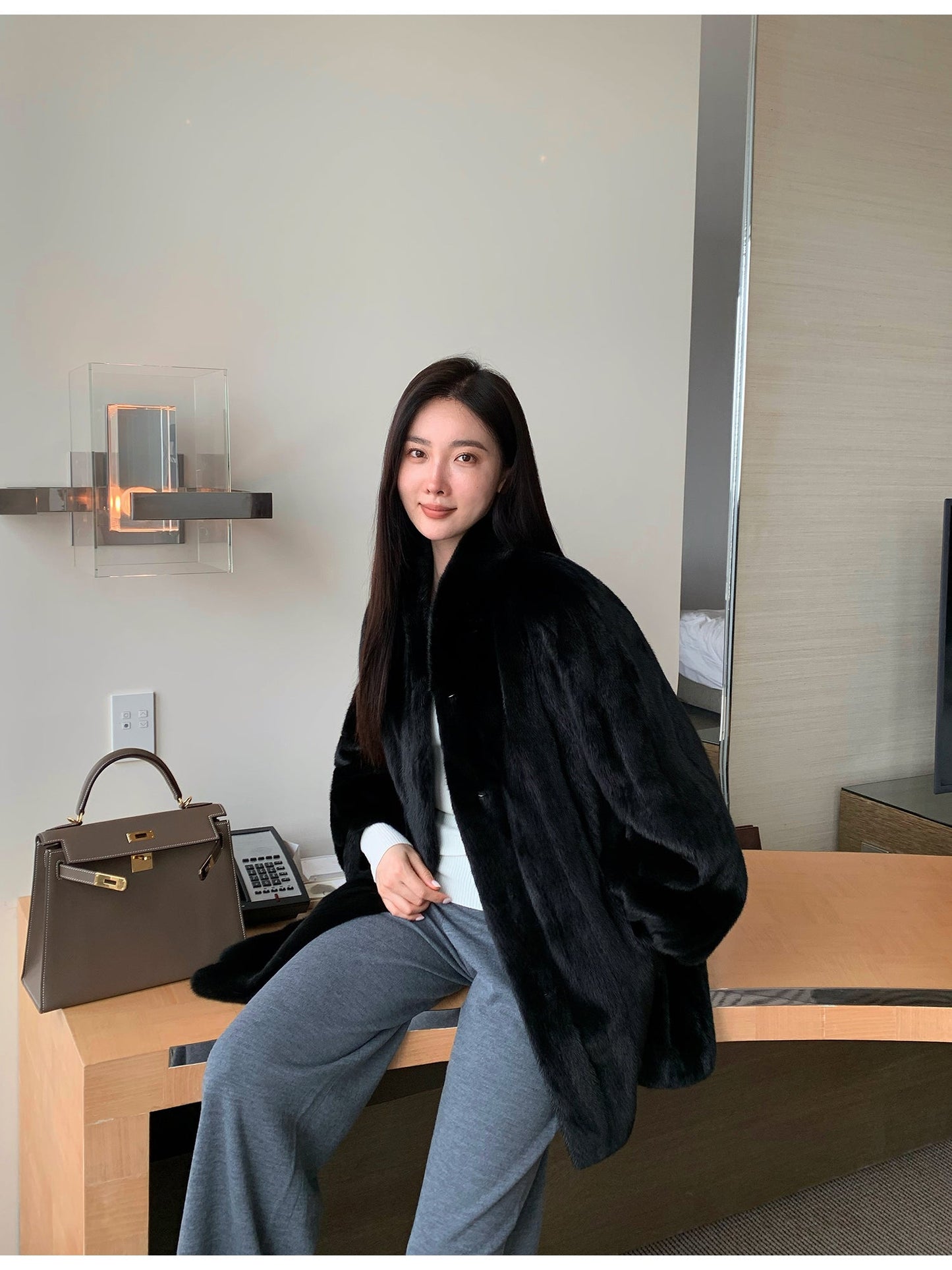 The Kopenhagen Violet — Velvet Whole Mink Stand-Collar Jacket