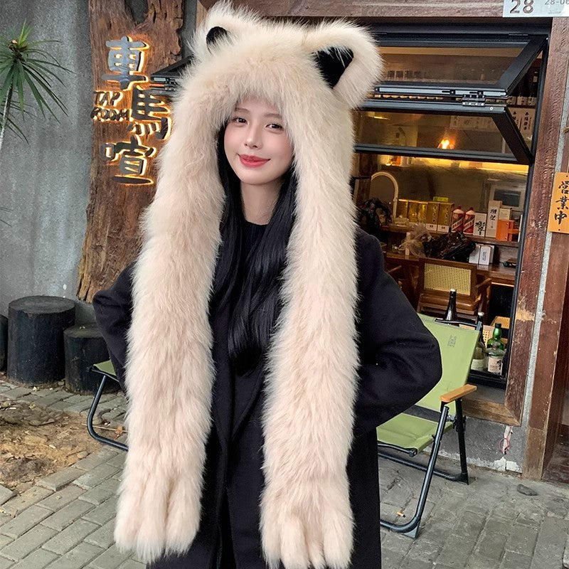 The Arctic Muse — Cat Ear Fox Fur Scarf Hat