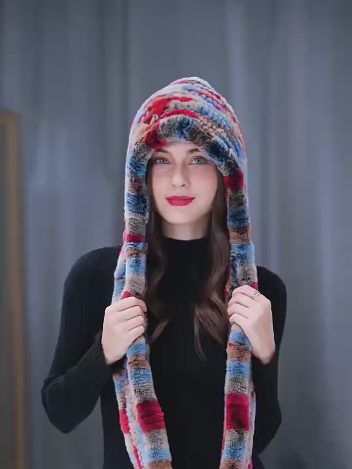 The Winter Veil — Double-Sided Rex Rabbit Fur Hat & Scarf Duo
