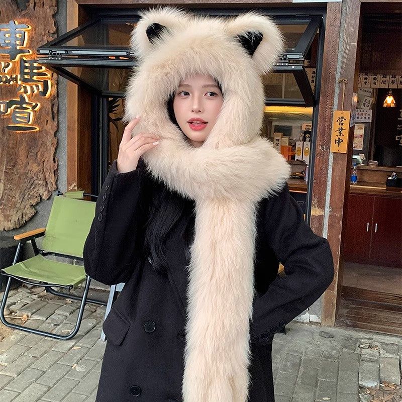 The Arctic Muse — Cat Ear Fox Fur Scarf Hat