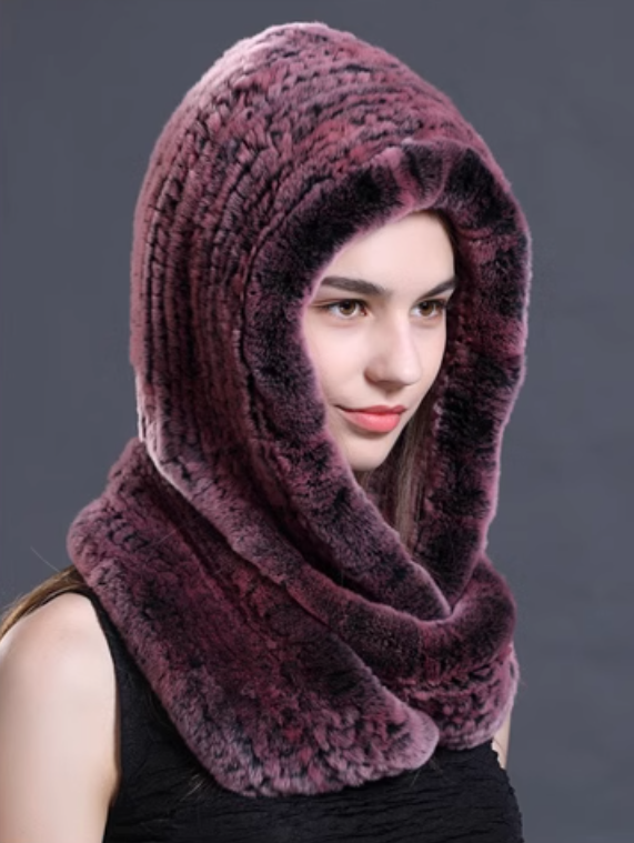 The Winter Veil — Double-Sided Rex Rabbit Fur Hat & Scarf Duo