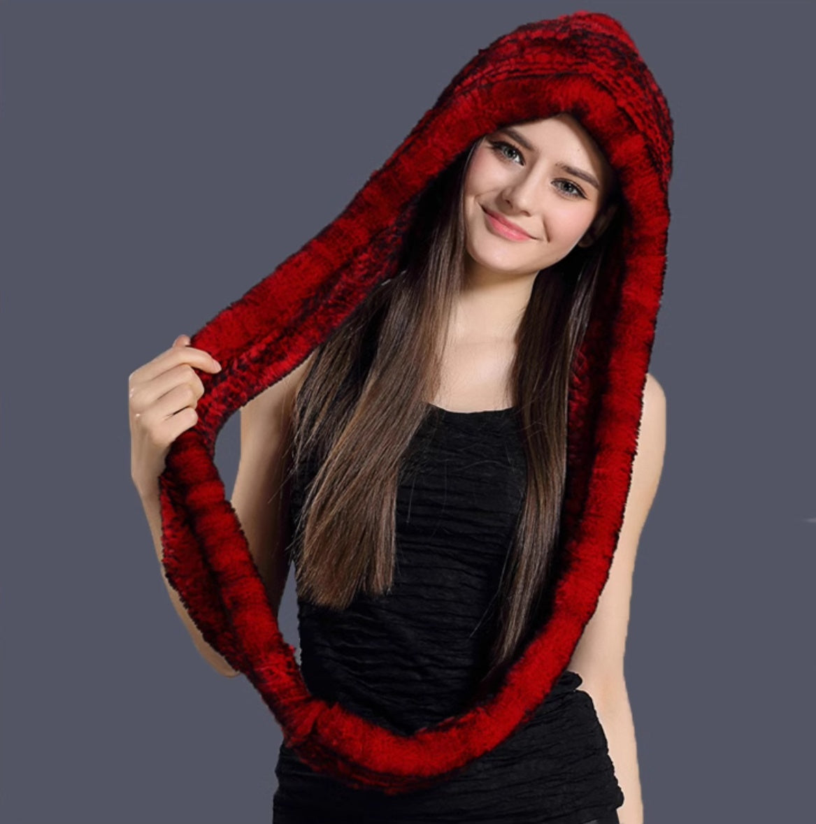 The Winter Veil — Double-Sided Rex Rabbit Fur Hat & Scarf Duo