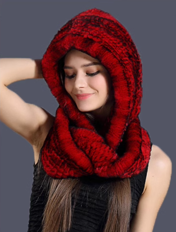The Winter Veil — Double-Sided Rex Rabbit Fur Hat & Scarf Duo