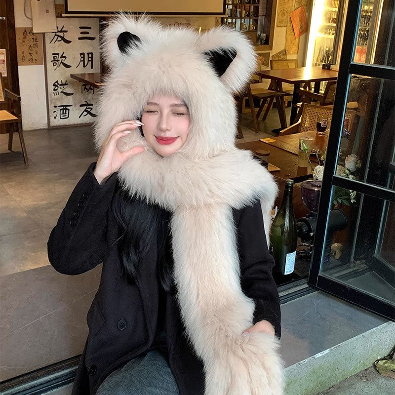 The Arctic Muse — Cat Ear Fox Fur Scarf Hat