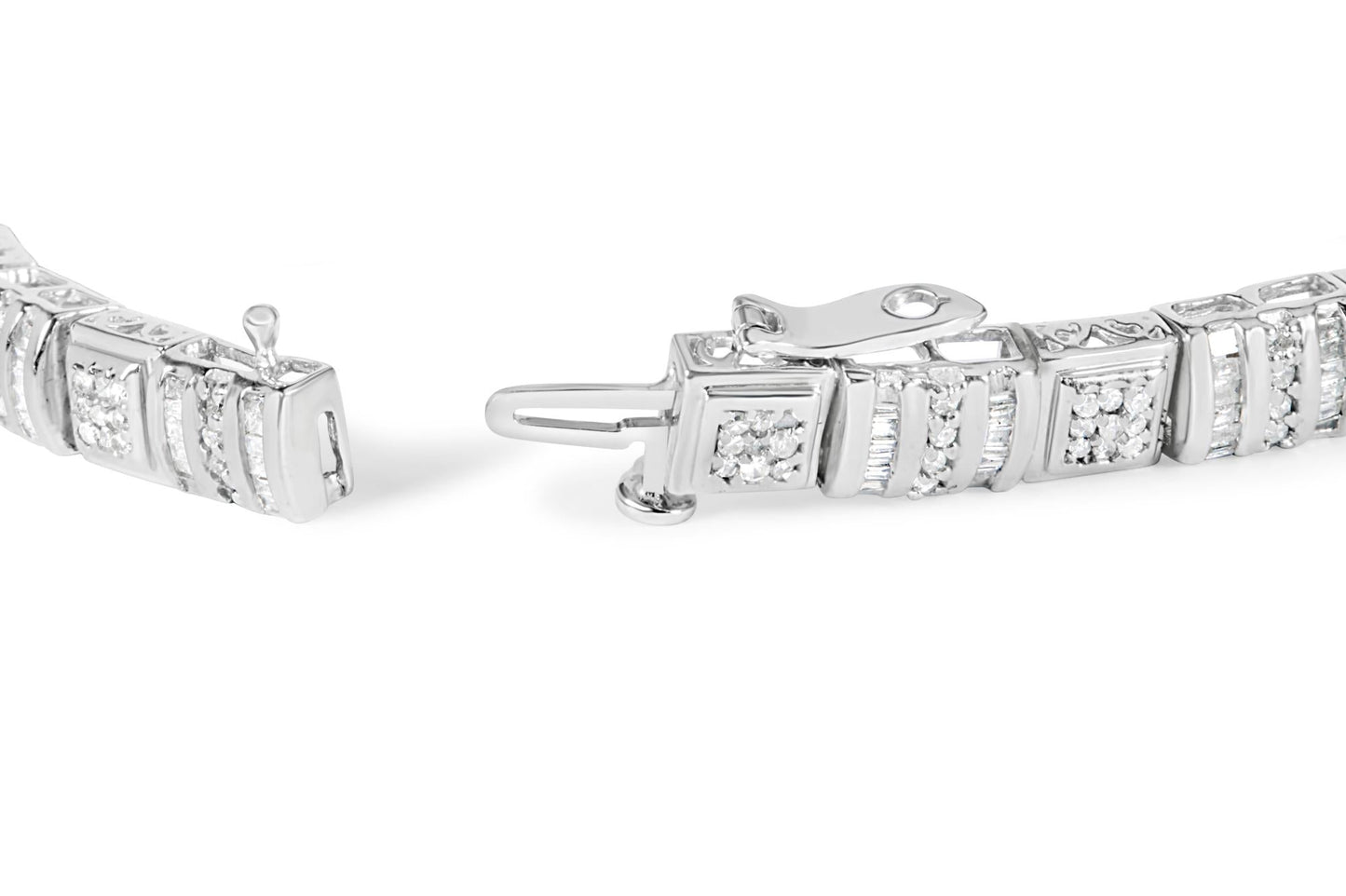 10K White Gold 2.00 Cttw Round & Baguette Cut Diamond Bracelet