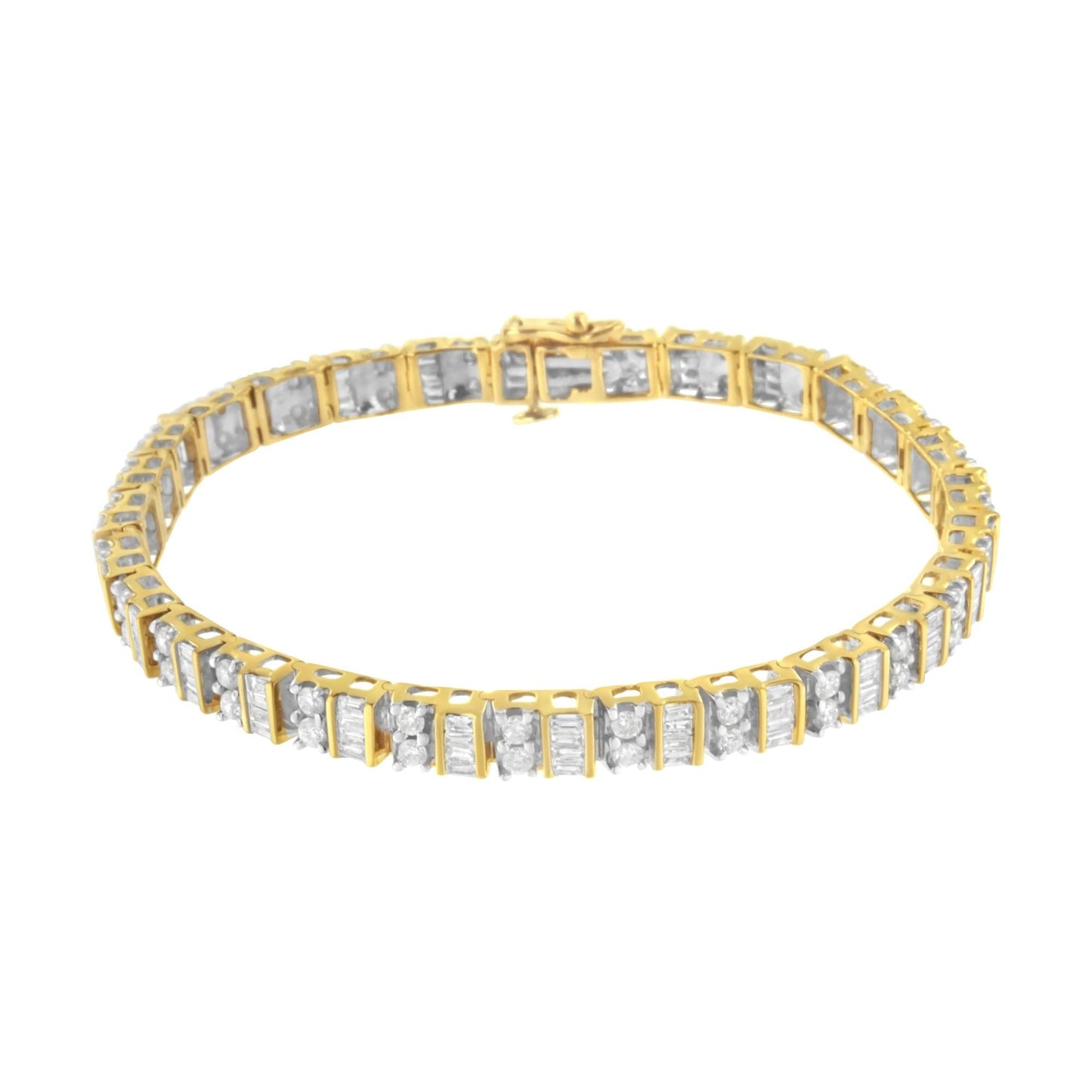 10K Yellow Gold 4.0 Cttw Alternating Baguette & Round Diamond Tennis Bracelet