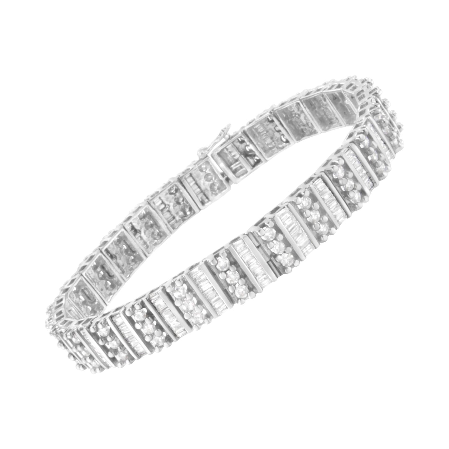 14K White Gold 4 7/8 Cttw Baguette & Round Brilliant-Cut Diamond Tennis Bracelet
