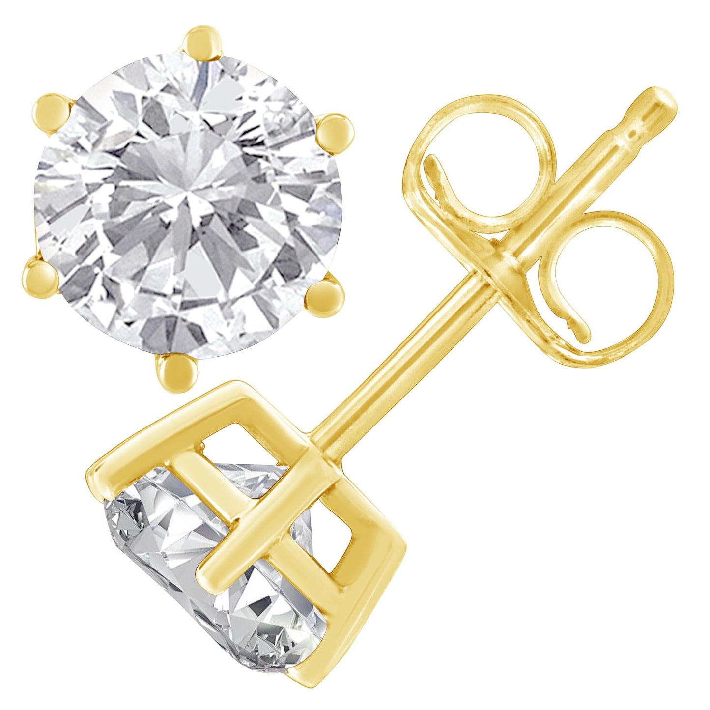 18K Yellow Gold Round Brilliant-Cut Diamond Stud Earrings – 1.50 CTW