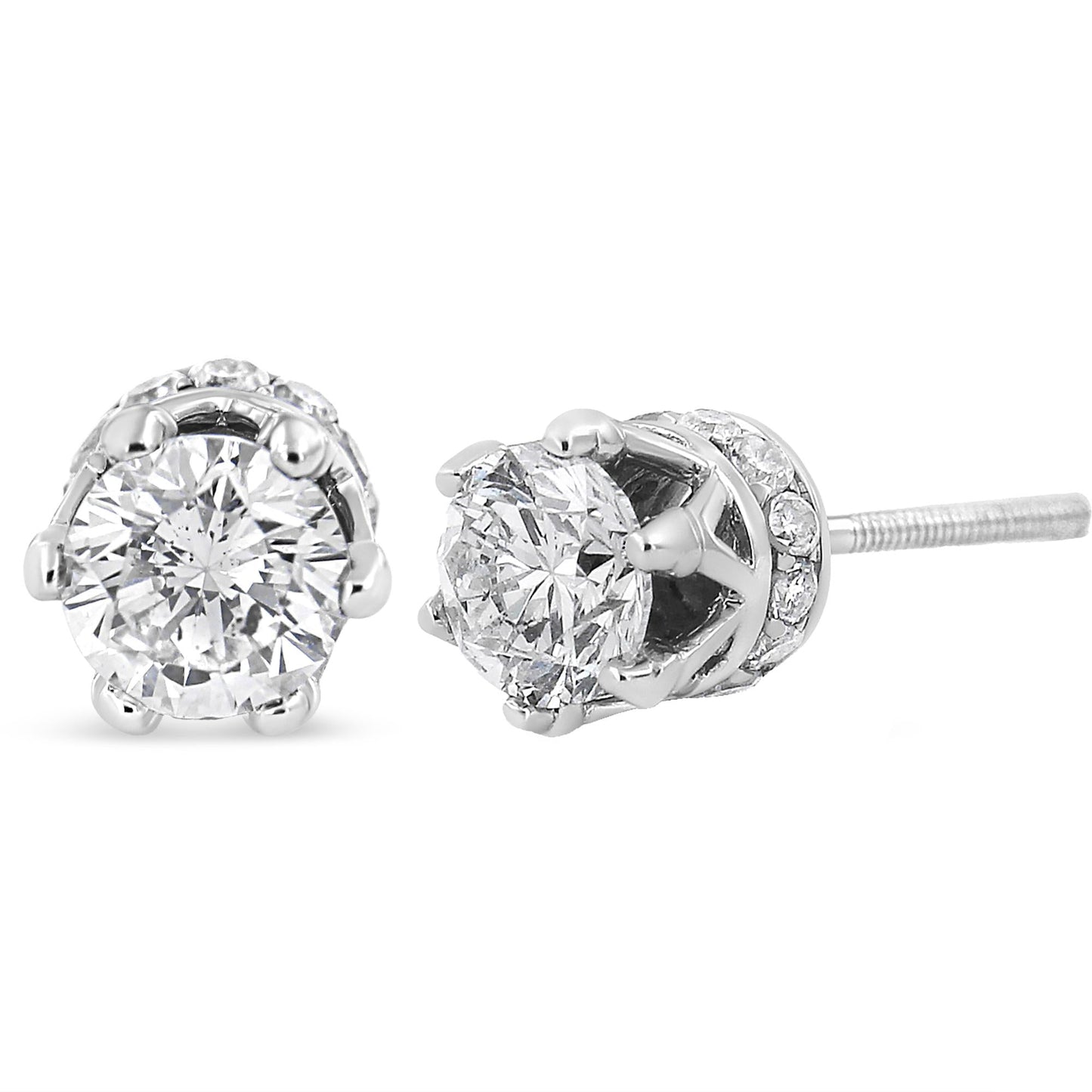 14K White Gold 2.0 Cttw Round Cut Prong-Set Diamond Crown Stud Earrings