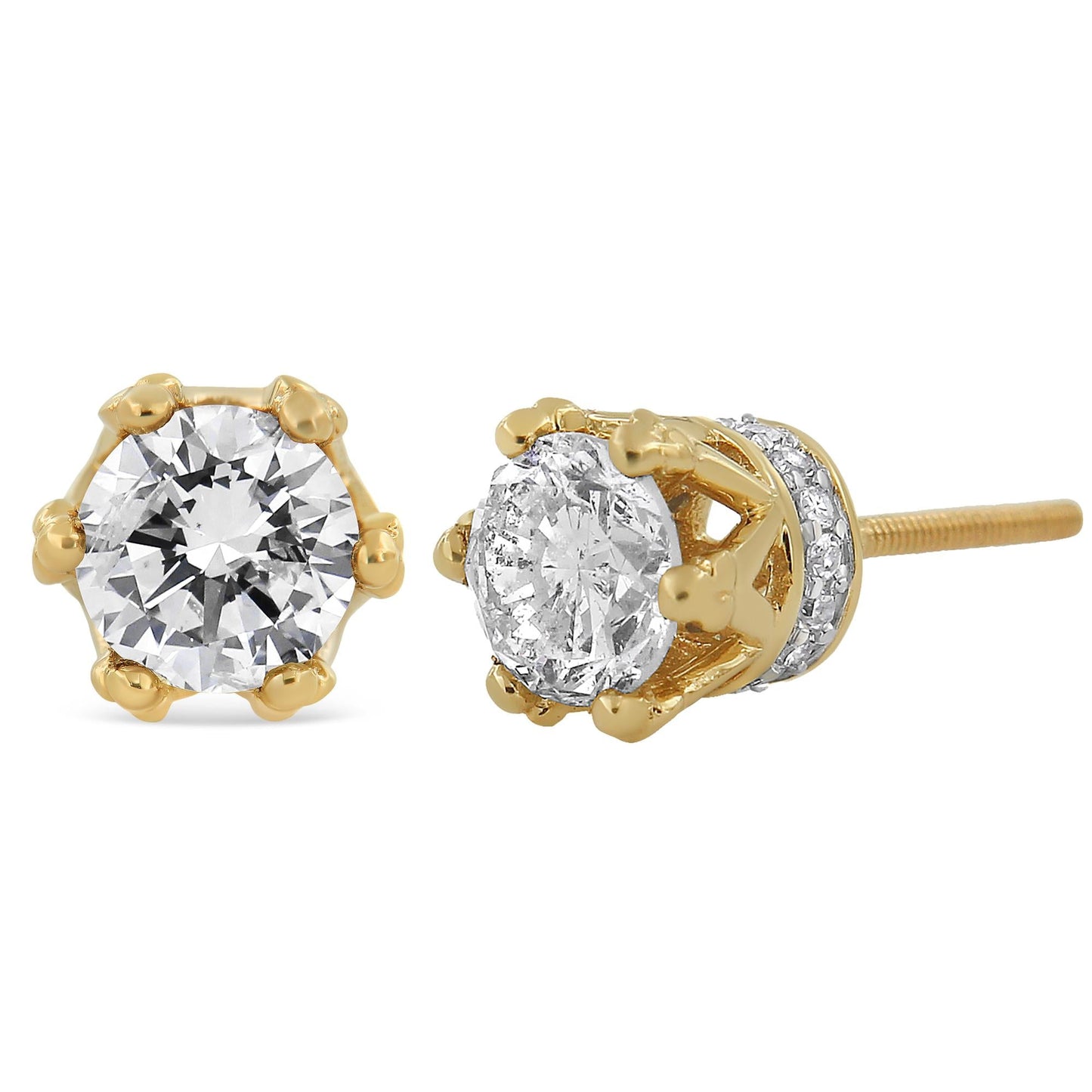 14K Yellow Gold Crown Diamond Stud Earrings – 2.0 Cttw