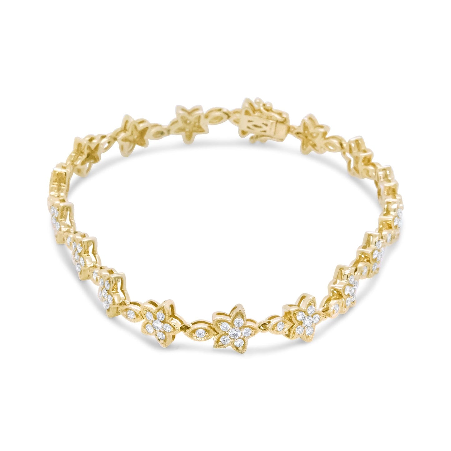 14k White Gold Diamond Blossom Link Bracelet – 1 1/5 Cttw