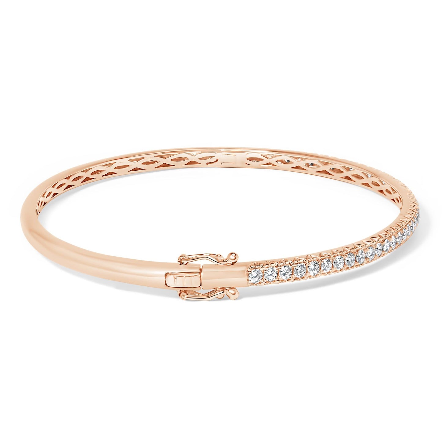 14K Rose Gold 1.00 CTW Half Eternity Diamond Bangle Bracelet