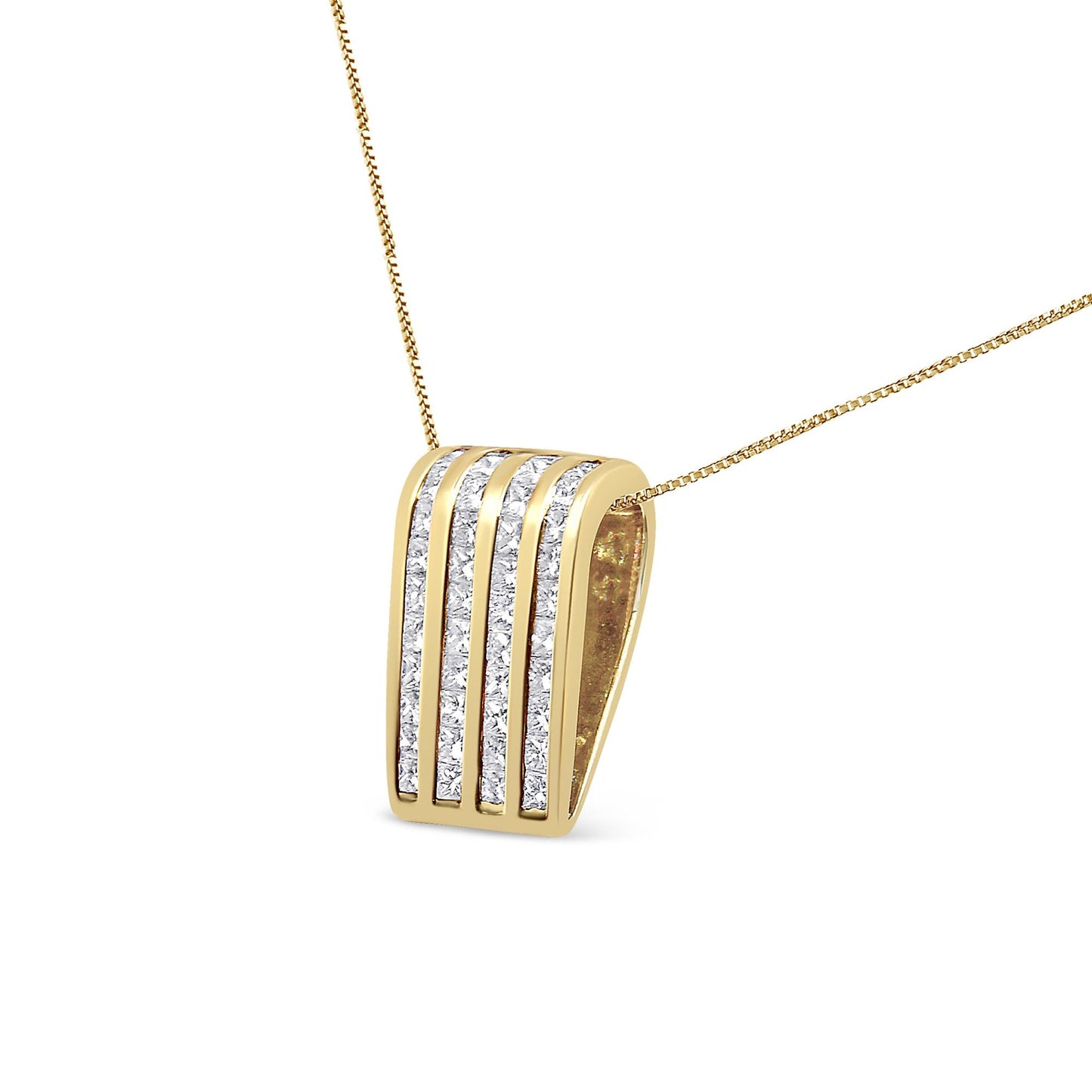 14K Yellow Gold 2 1/3 CTW Princess Cut Diamond Block Pendant Necklace