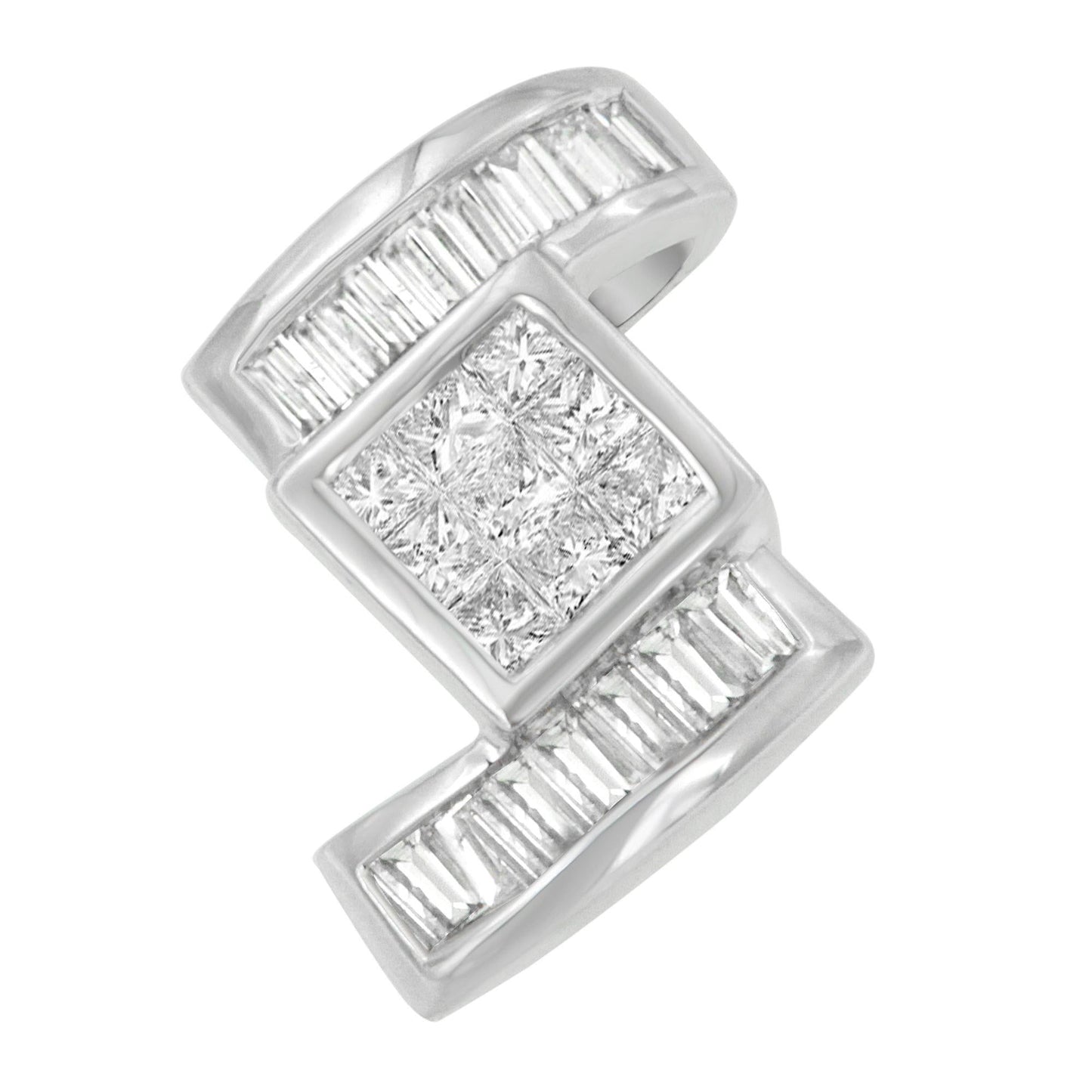 14K White Gold Princess & Baguette Diamond Zig Zag Pendant Necklace – 1.40 CTW