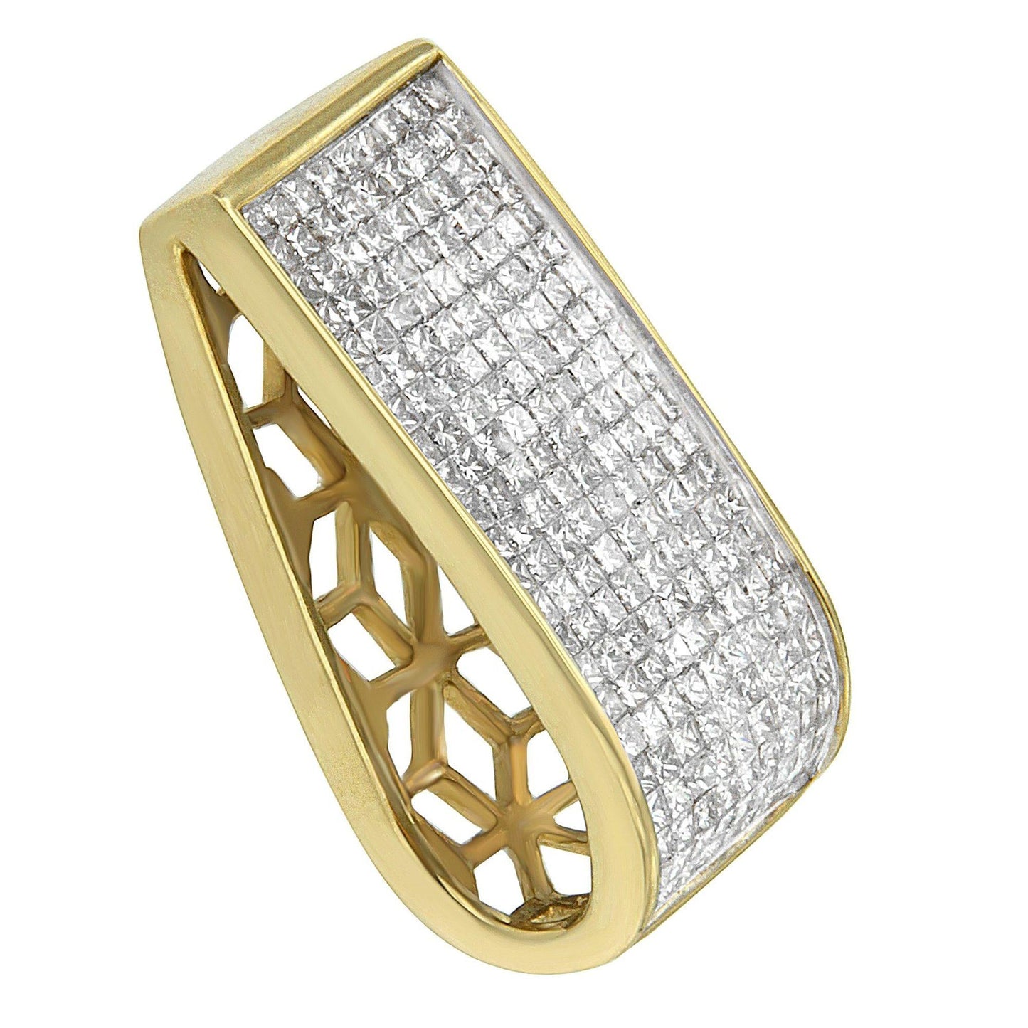 14K Yellow Gold 2 5/8 Cttw Princess Cut Diamond Block Pendant Necklace