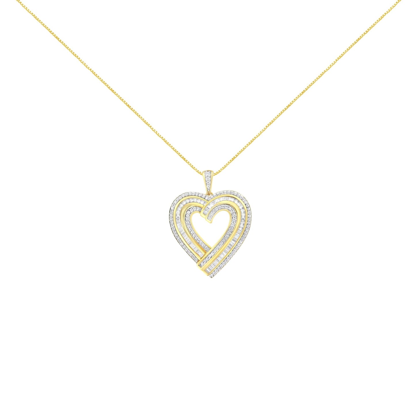 .925 Sterling Silver 1 3/8 Cttw Baguette Diamond Heart Pendant Necklace