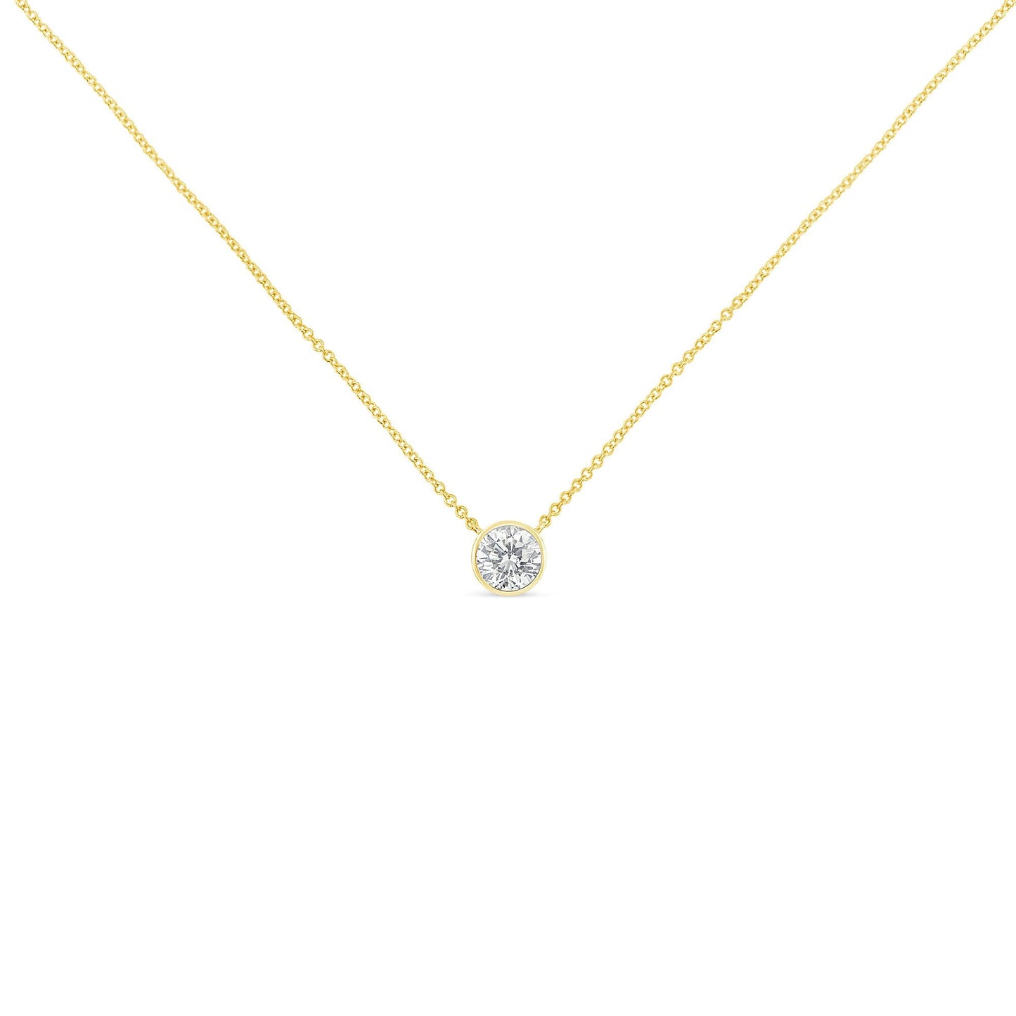 10K Yellow Gold 1/5 Carat Round Brilliant-Cut Diamond Modern Bezel-Set Solitaire Pendant Necklace (H–I Color, SI Clarity) | Adjustable 16"–18" Cable Chain