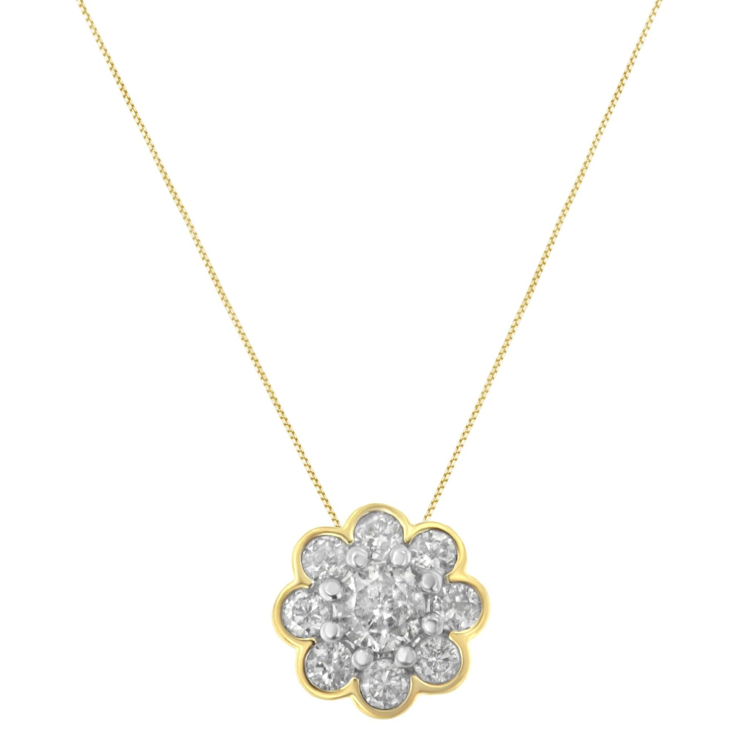 10K Yellow Gold Plated Sterling Silver Diamond Flower Cluster Pendant Necklace
