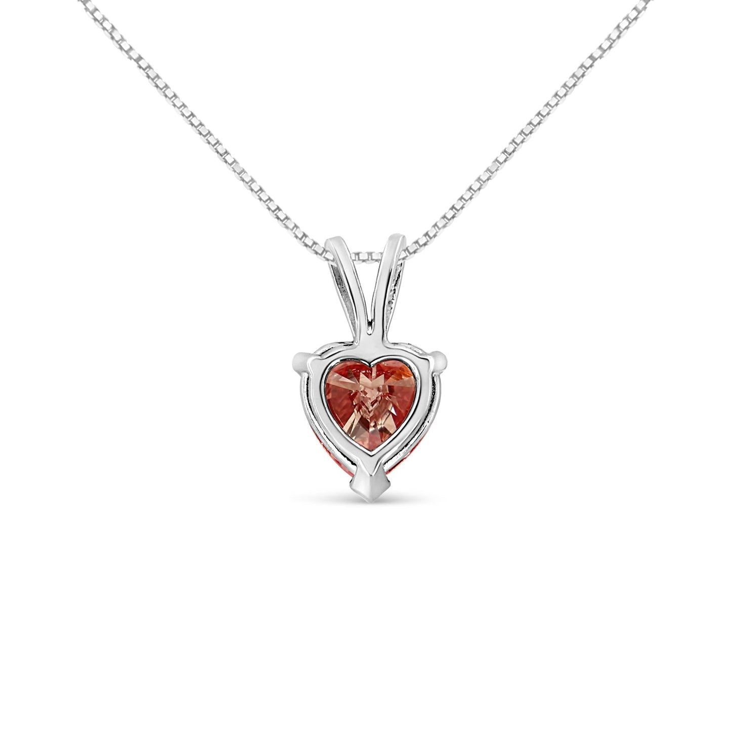 14K White Gold Pink Lab-Grown Heart Diamond Solitaire Necklace – 18"
