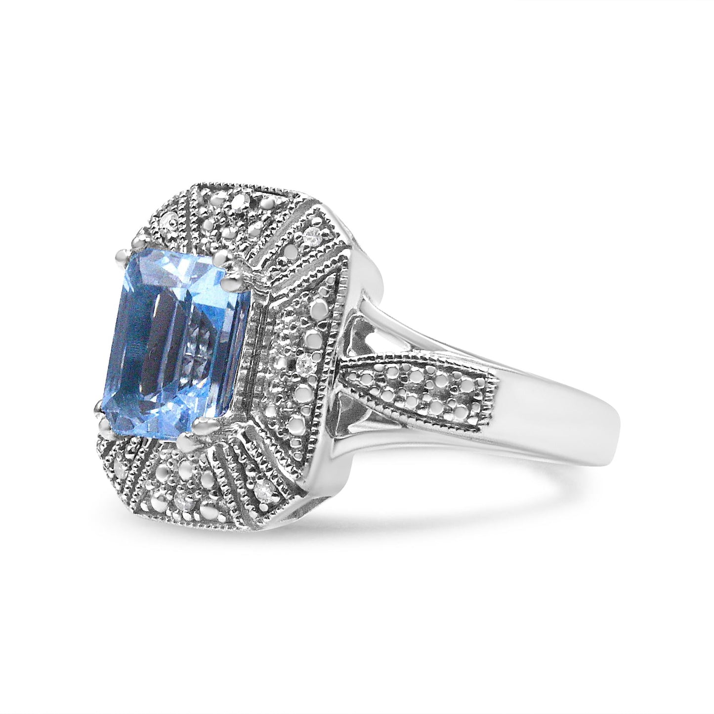 Sterling Silver Emerald-Cut Blue Topaz & Diamond Accent Cocktail Ring