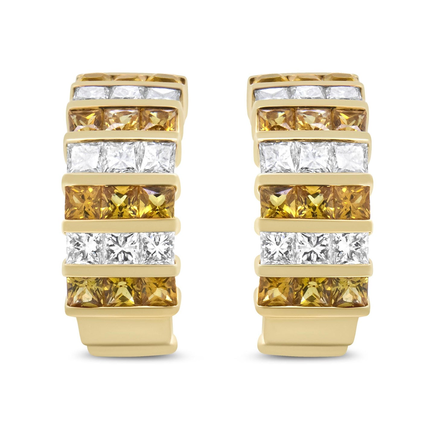 18K Yellow Gold 1 3/4 CTW Diamond & Yellow Sapphire Huggie Hoop Earrings