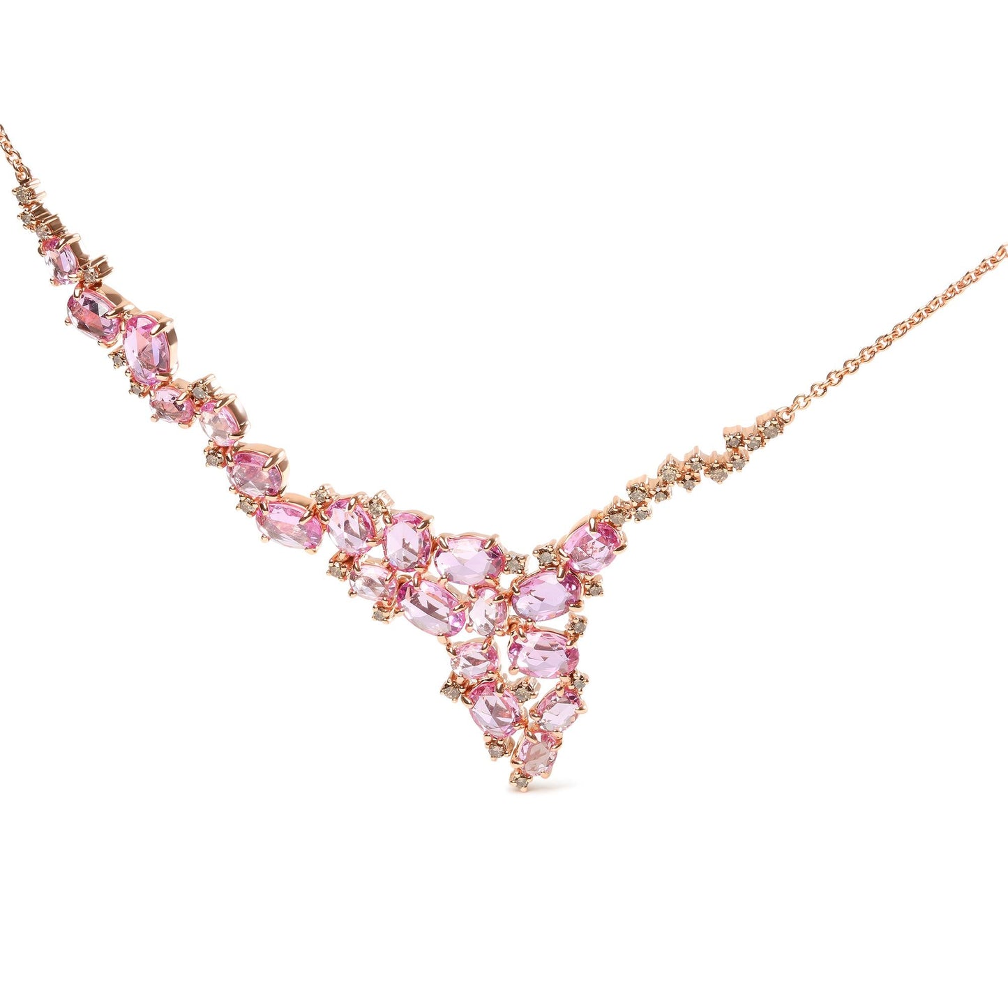 18K Rose Gold Pink Sapphire & Diamond Cluster Cascade Necklace – 1/2 CTW
