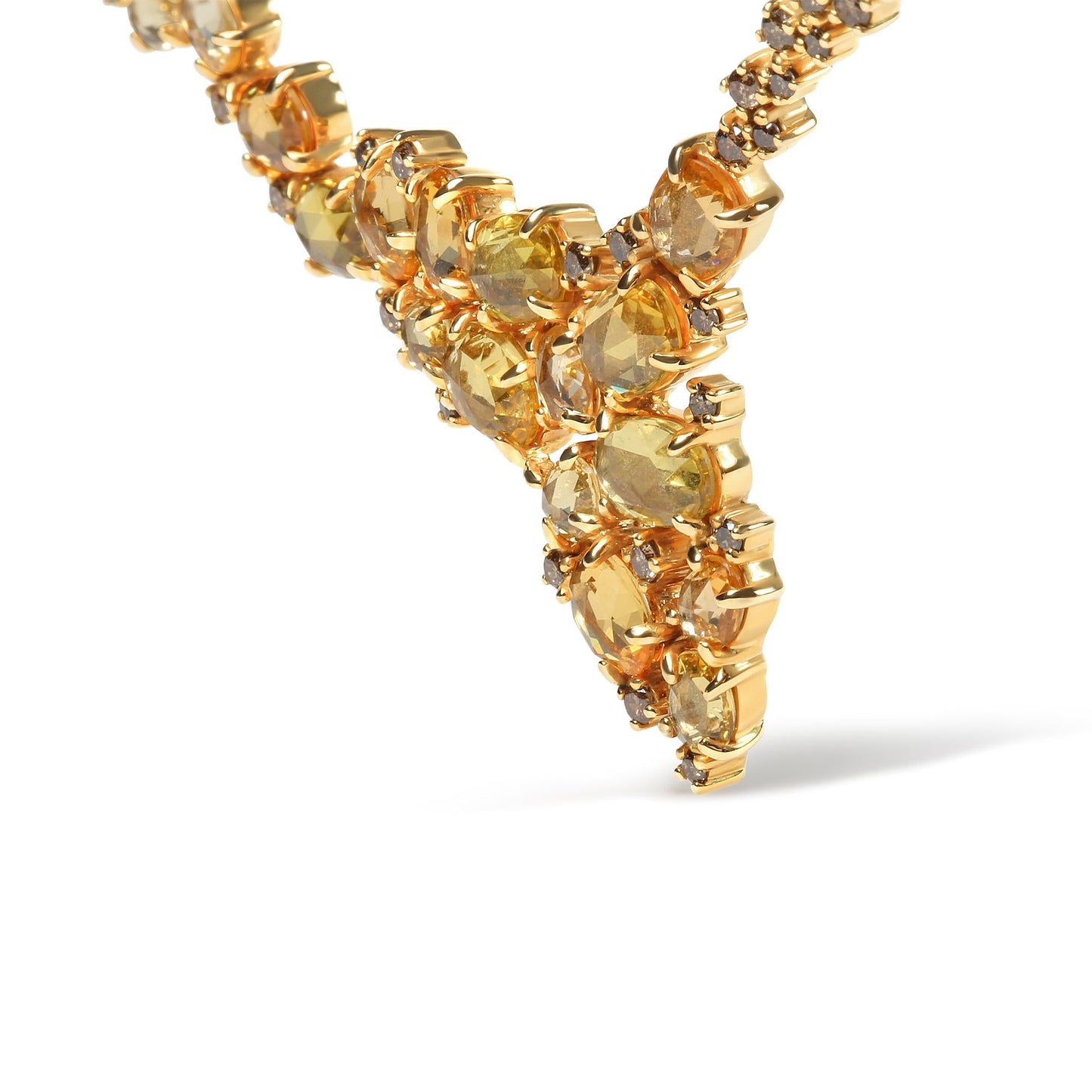 18K Yellow Gold Yellow Sapphire & Brown Diamond Cluster Cascade Necklace – 1/2 CTW Diamonds