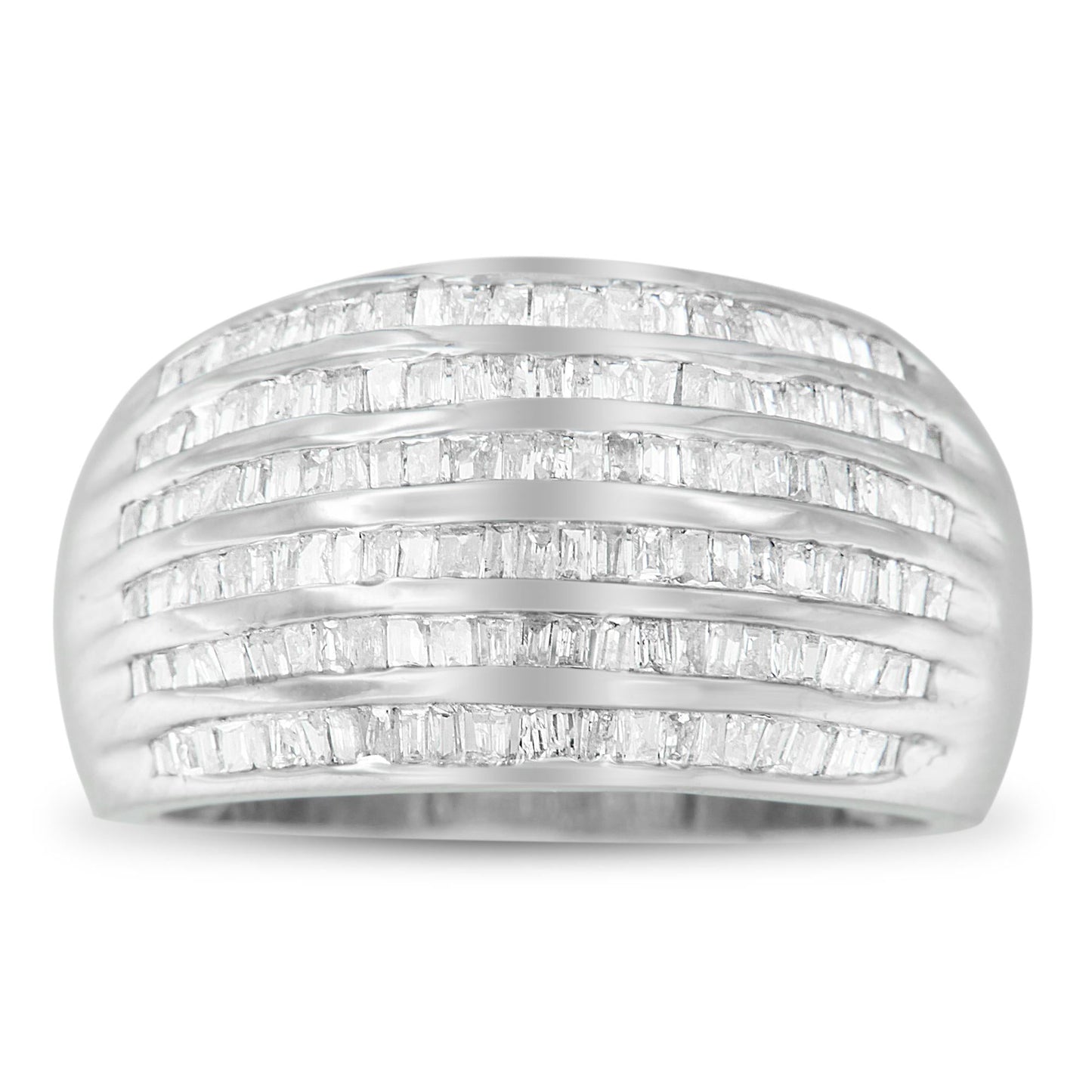 Sterling Silver Six-Row Baguette Diamond Band – 1.0 Ctw