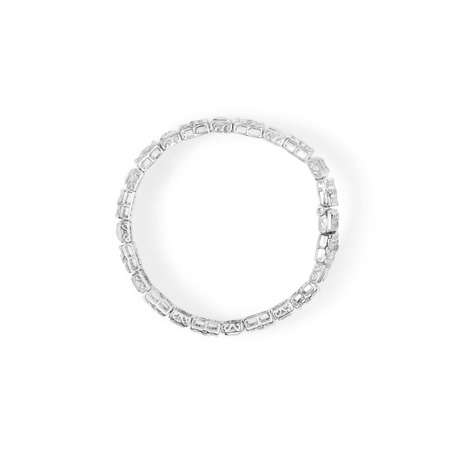 10K White Gold 2.00 Cttw Round & Baguette Cut Diamond Bracelet