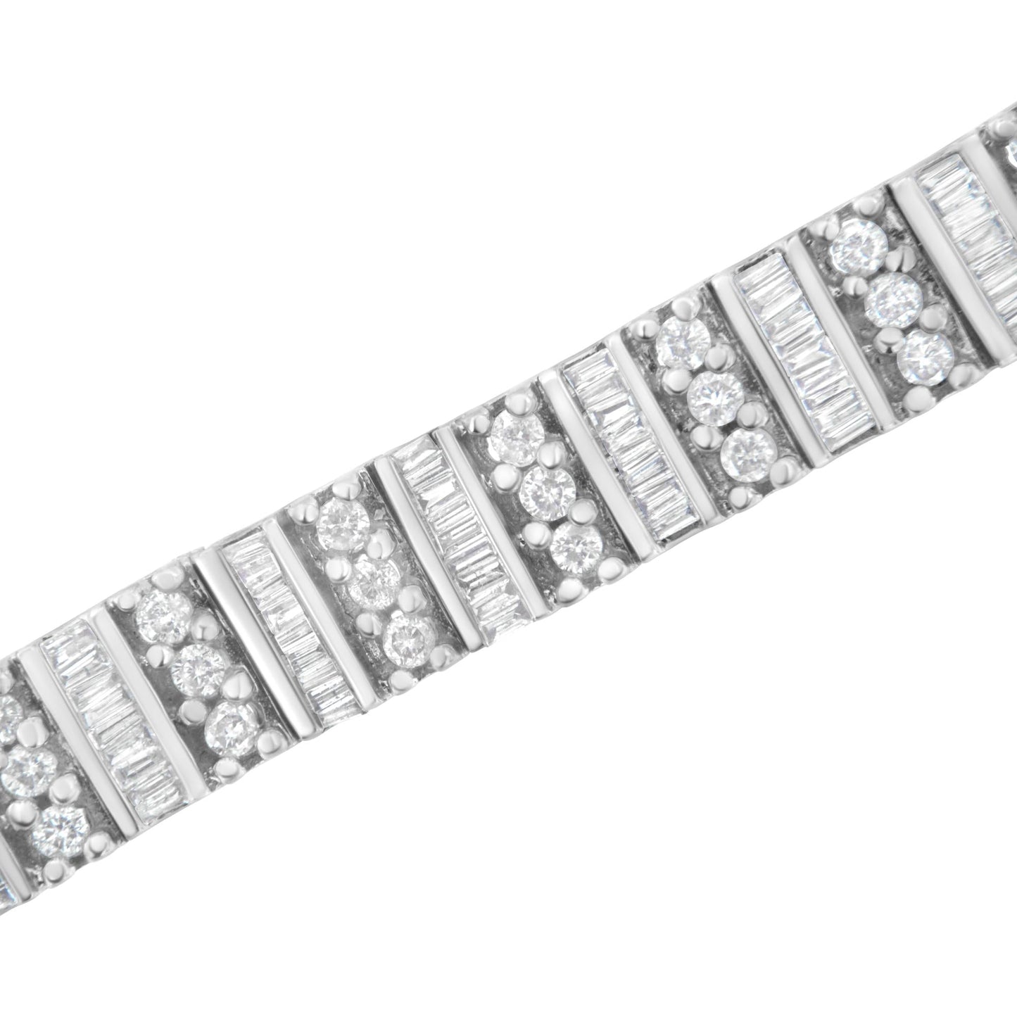 14K White Gold 4 7/8 Cttw Baguette & Round Brilliant-Cut Diamond Tennis Bracelet