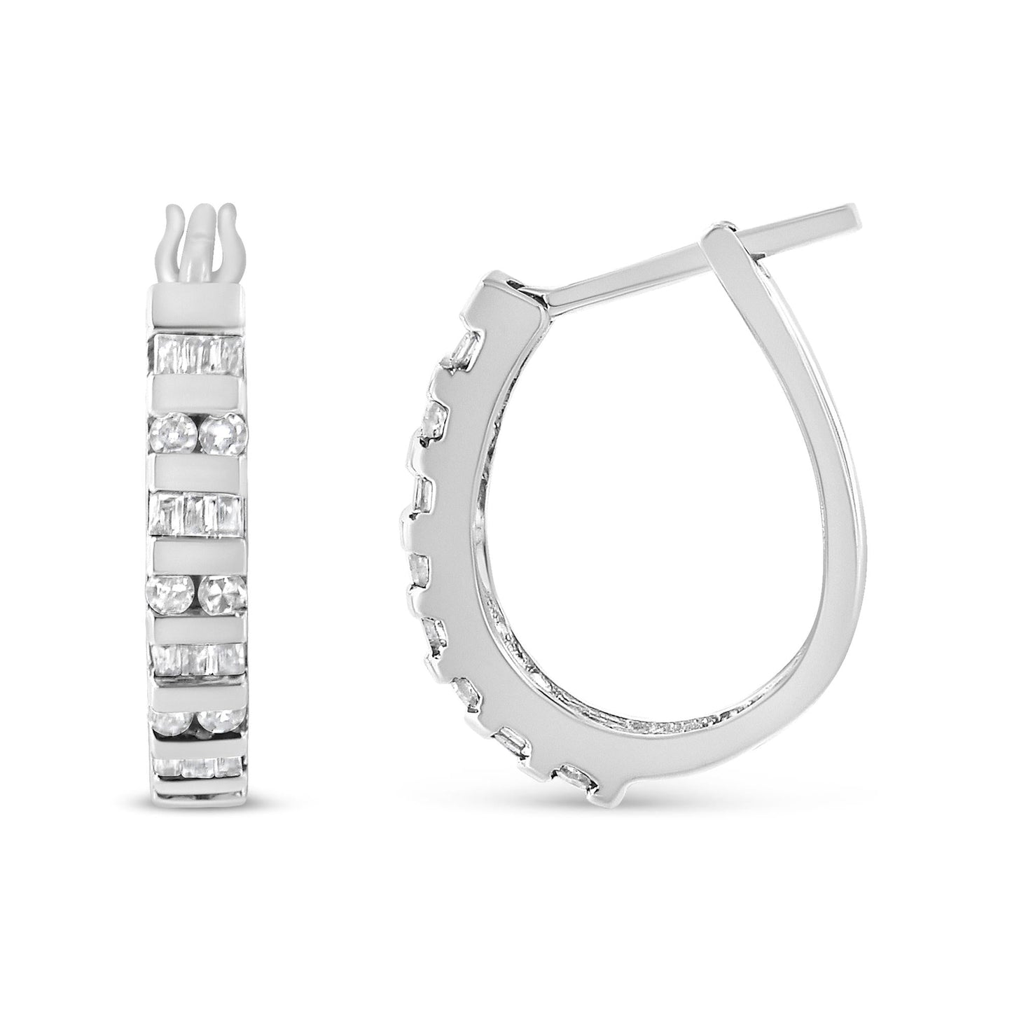 10K Yellow Gold Round & Baguette Diamond Hoop Earrings – 1.00 ctw