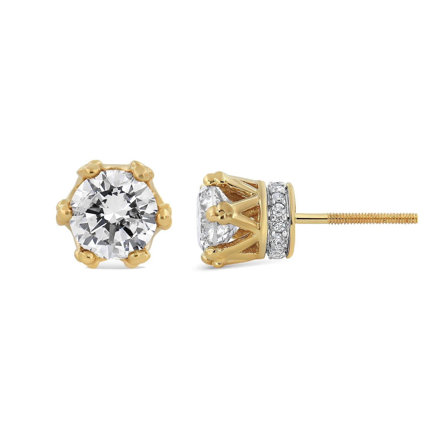 14K Yellow Gold Crown Diamond Stud Earrings – 2.0 Cttw