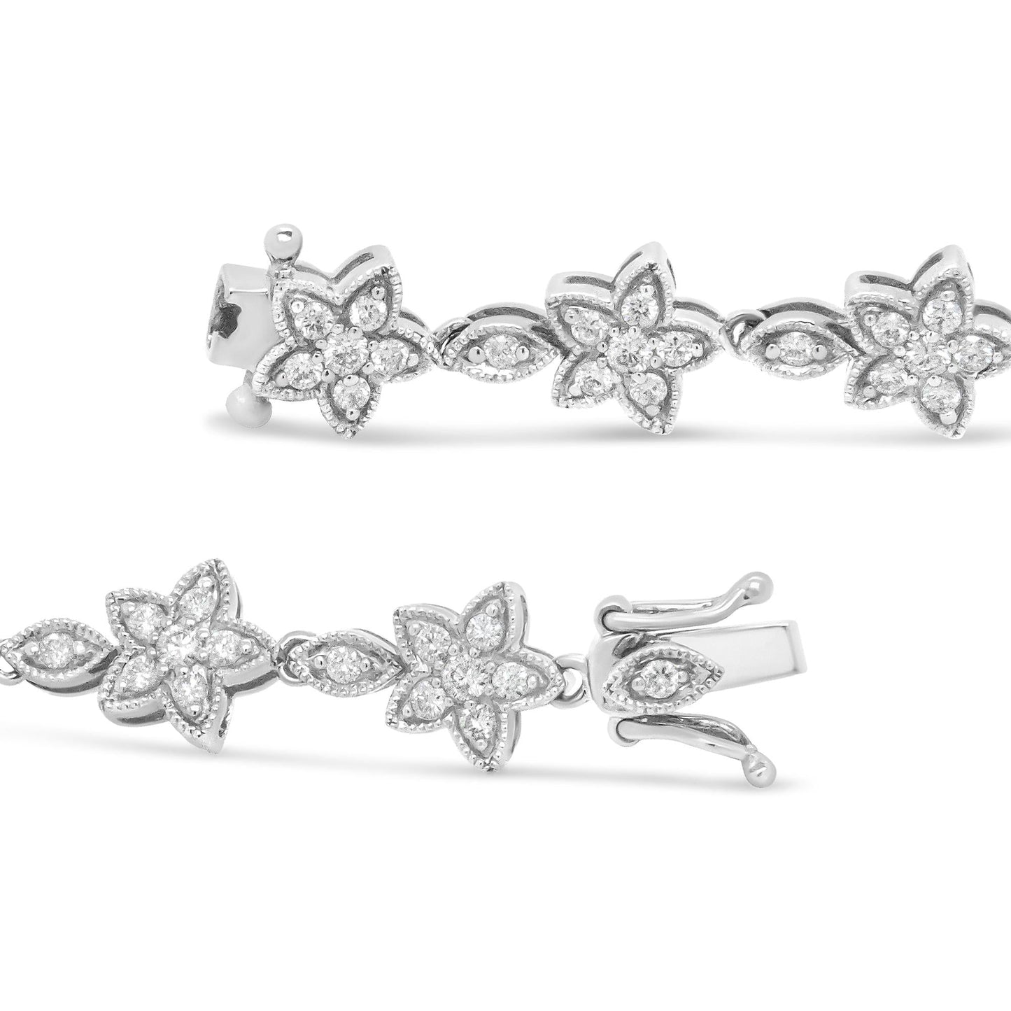 14k White Gold Diamond Blossom Link Bracelet – 1 1/5 Cttw