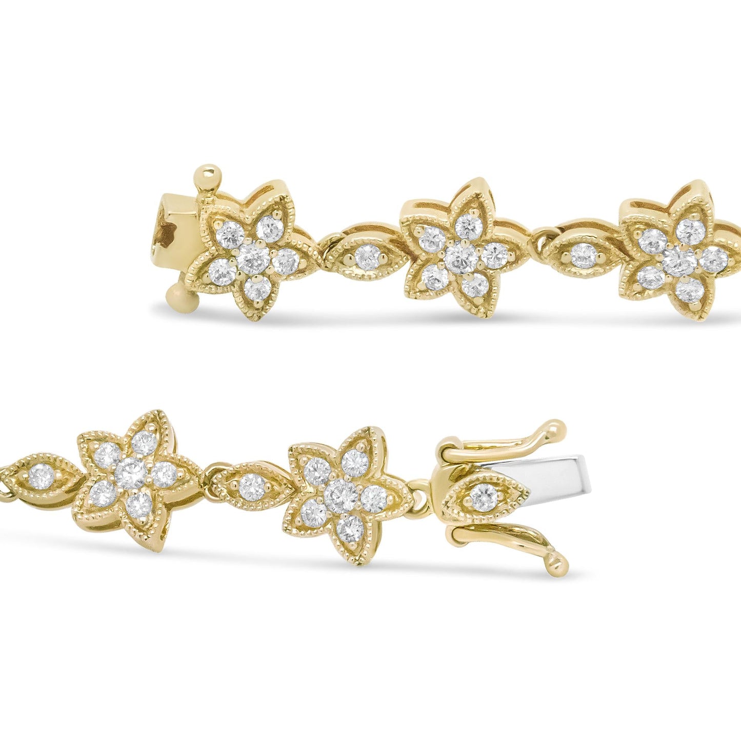 14k White Gold Diamond Blossom Link Bracelet – 1 1/5 Cttw