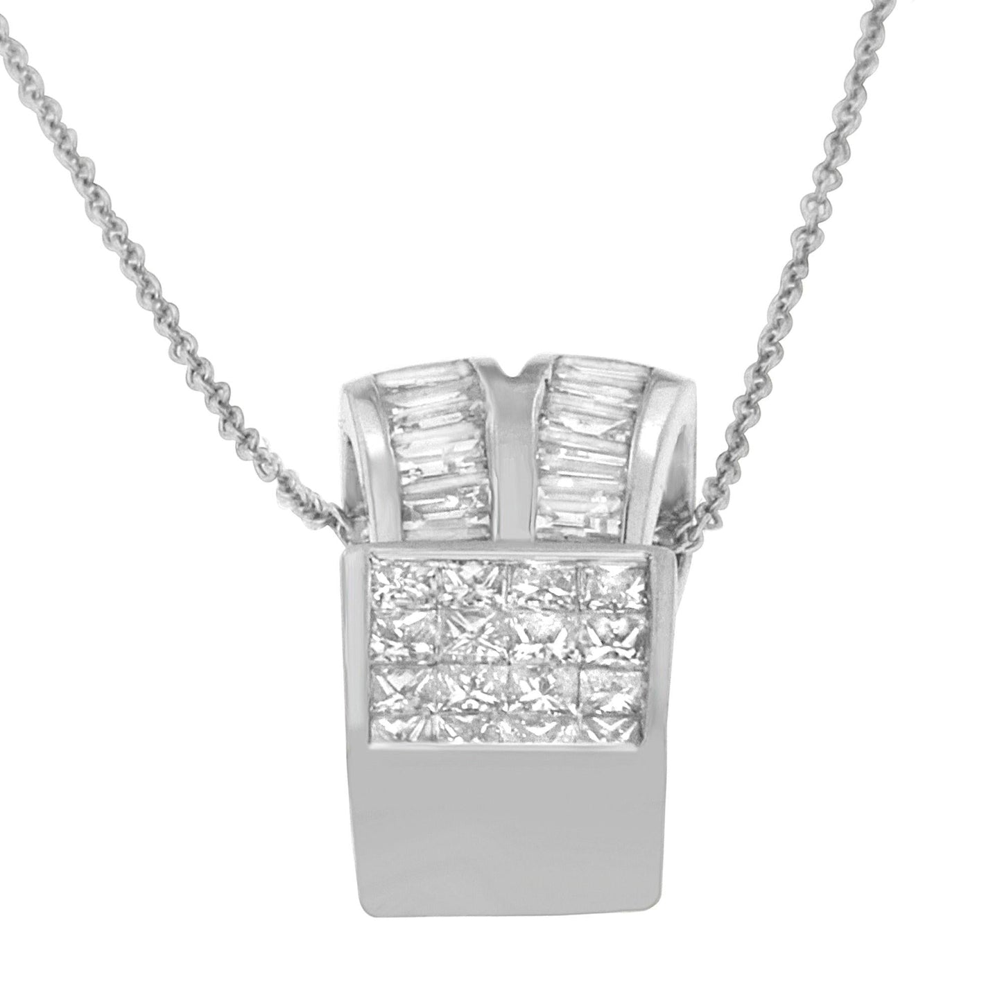 14K White Gold Double Loop Diamond Pendant